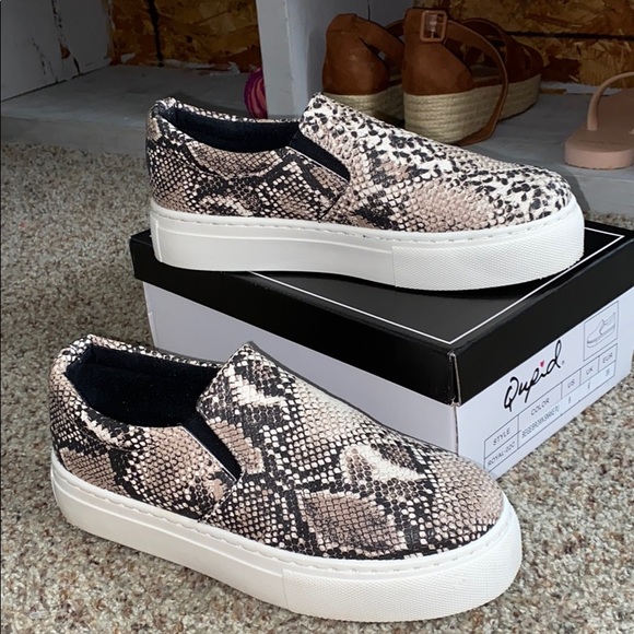 snakeskin platform slip on